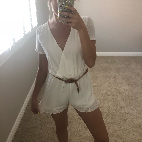 White Belted Romper - Picture 1 of 2